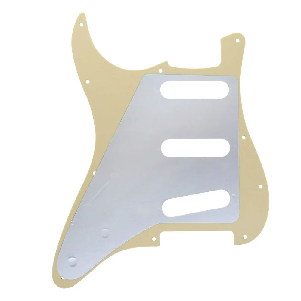 FLEOR Set of 11 Holes ST SSS Guitar Pickguard Plate Cream 3Ply & Single Coil Pickup Covers 2T1V Control Knobs Guitar Parts