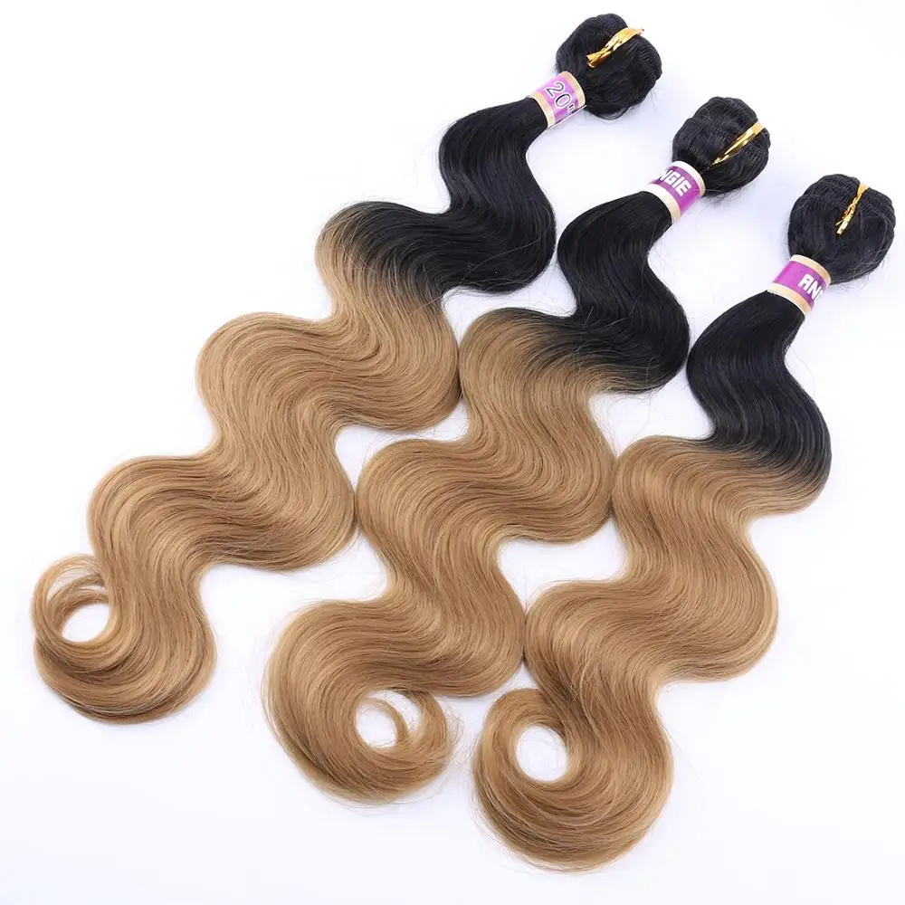 ANGIE Ombre Black to Golden Blonde Body Wave Hair Bundles High Temperature Synthetic Hair Extensions for Black Women