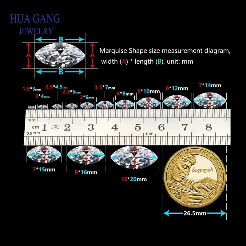 5# růže červená markýza vzhled briliant krájet syntetická korund kámen pro šperků rozměr 1.5x3-10x20mm