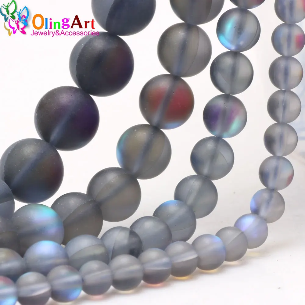 Olingart 6mm/8mm/10mm/12mm Matte gray Rainbow Bead Moonstone Loose Spacer Beads DIY Necklace/bracelet/earrings Jewelry Making