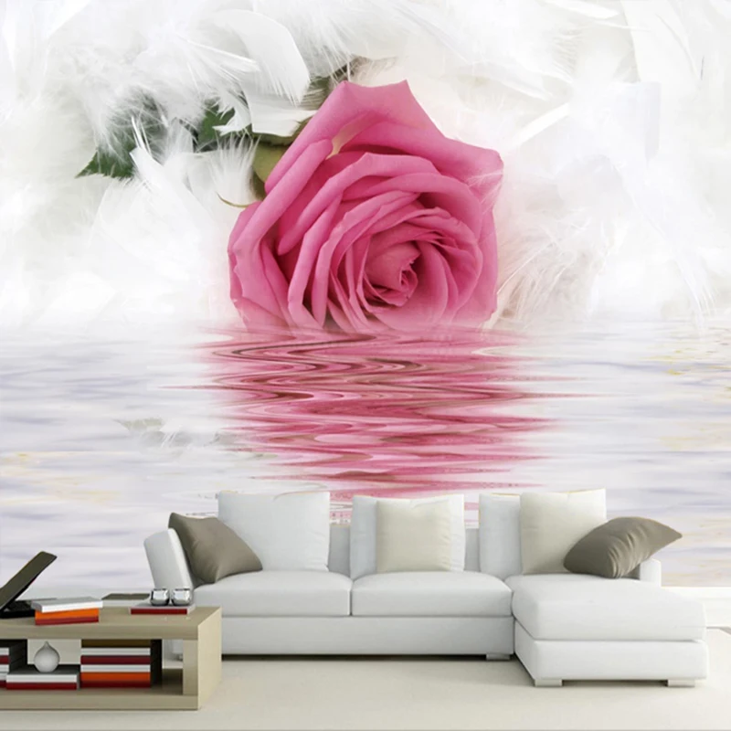 Romantic Rose Feather Reflection On Water Photo Wallpaper Modern Art Interior Design Decor Murals 3D Beautiful Flower Wallpapers