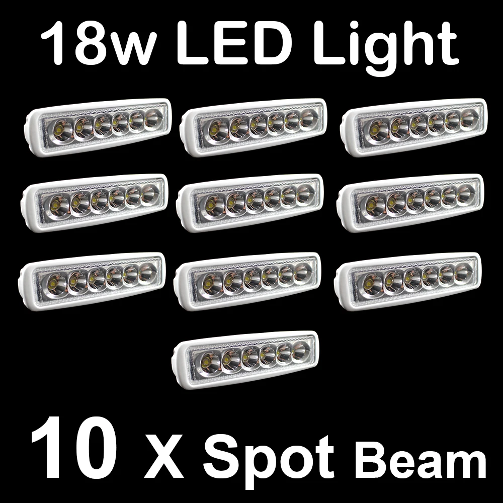 

Tkeapl THTMH 10Pcs 18W 6000K Spot Beam led running/Day lights 6LEDs Waterproof IP68 9-30V DC 1440LM for Truck Metal Body