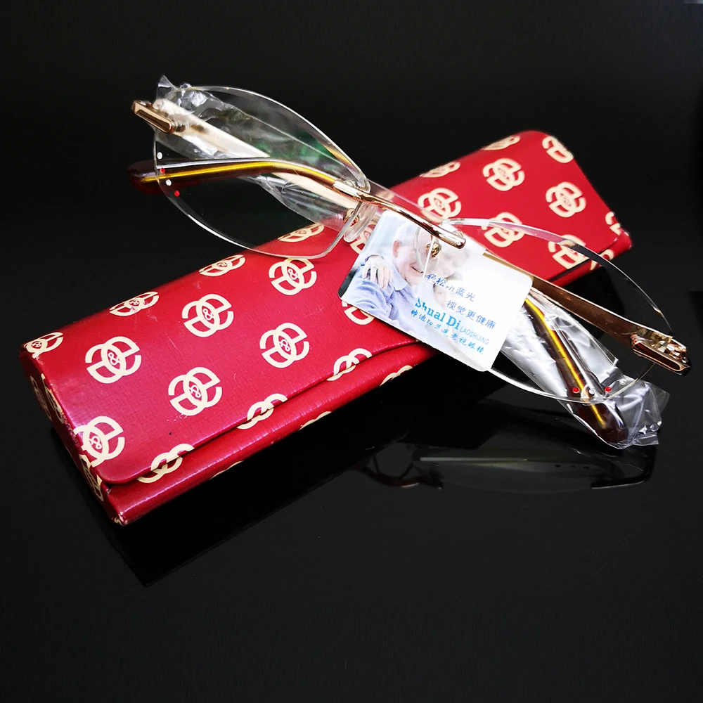 Luxury British Lady Diamond Cutting 100% Titanium Alloy Rimless Frameless Reading Glasses + Box +0.75 +1 +1.75 +1.5 +2 to +4