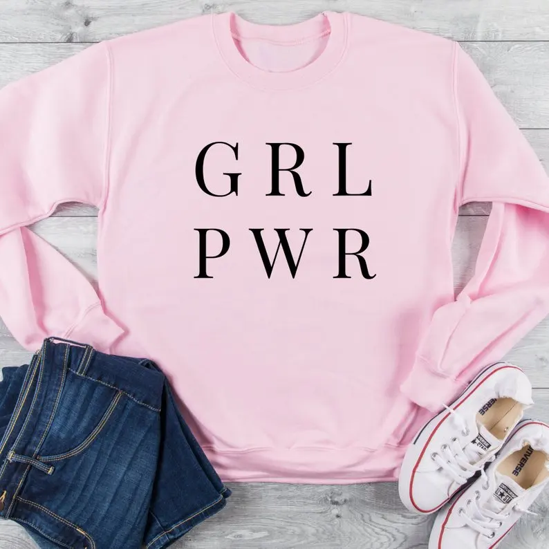 

Skuggnas New Arrival Grl Pwr Sweatshirt Babes Support Babes Feminist Sweatshirt Tumblr Pullover 90s aesthetic Clothing dropship