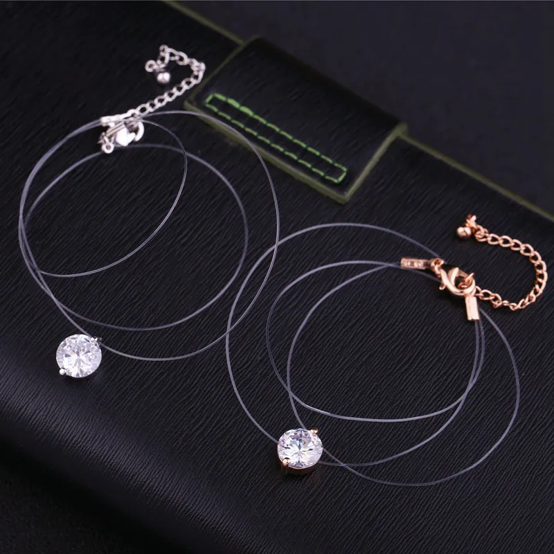 MIGGA Shining CZ Stone Crystal Zircon Necklace Invisible Transparent Fishing Line Chain Necklace for Women