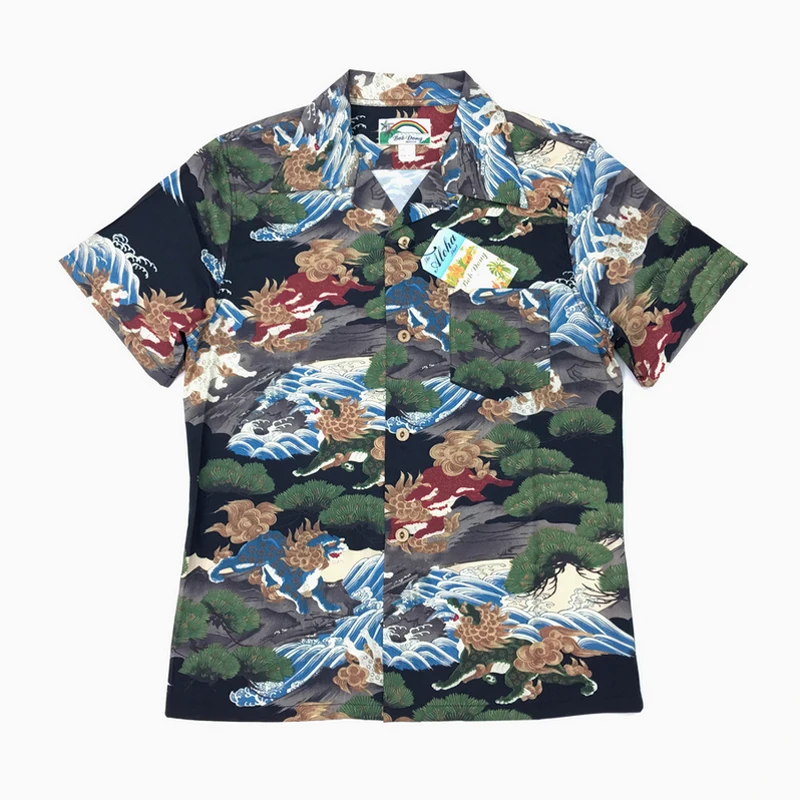 BOB DONG Vintage Lion Hawaiian Shirts Tropical Men\'s Aloha Short Sleeve T-Shirts