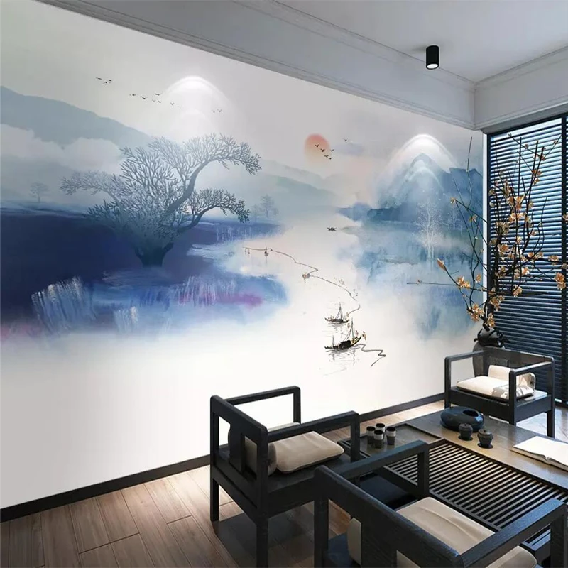 Decorative wallpaper New Chinese ink artistic conception landscape wall cloth background wall decorative painting