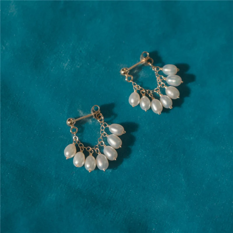 Handmade Natural Pearl Earrings Gold Filled Brincos Not Fade Party Vintage Jewelry Pendiente Oorbellen For Women