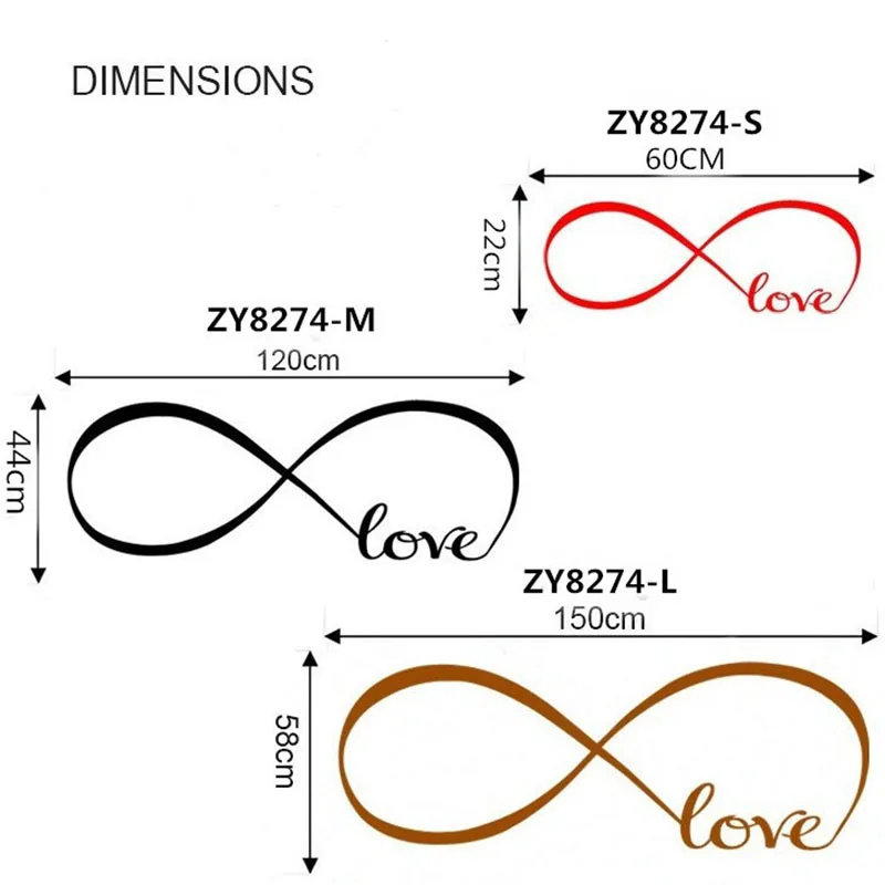 Love Infinity Wall Stickers Home Decor Bedroom Decor Infinity Symbol Word Vinyl Art Mural Couple Room Decal Wallpaper Decoration