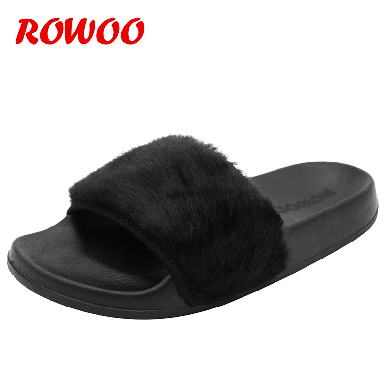 

Luxury Women Faux Fur Slides Female Sandals Open Toe Ladies Slipper Fashion Girl Footwear Flip Flops Shoes House Fur Slippers