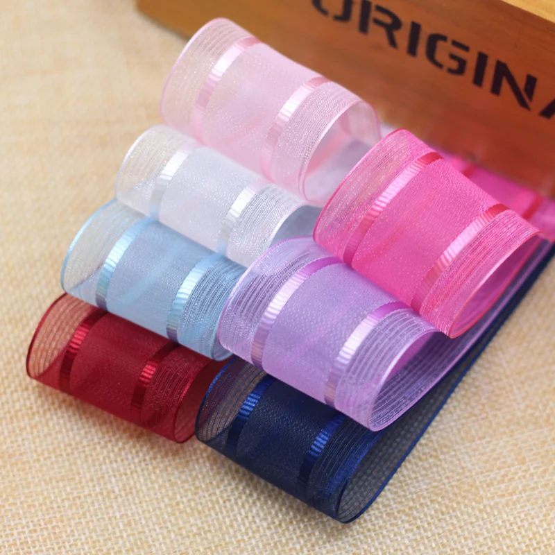 38mm Stripe Broadside Organza Ribbon for Wedding Home Party Gift Wrapping Ribbon DIY Handmade Hair Bow Accessories (1 Meter/lot)