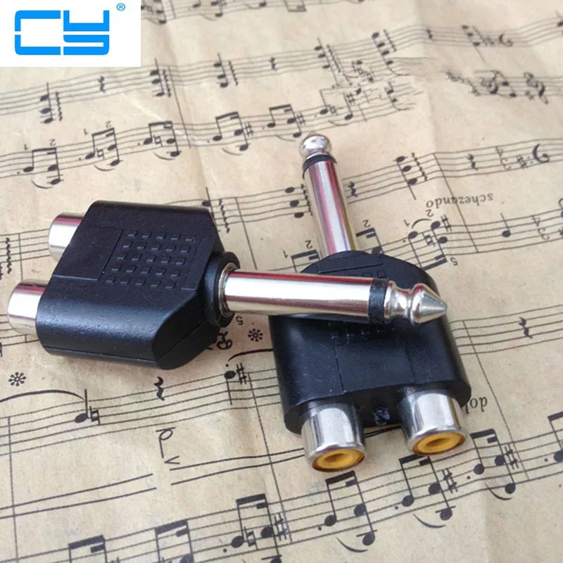 Adaptador de extensión de Audio, Conector estéreo de 6,35mm macho a dos tomas RCA AV hembra, niquelado, 5 uds.