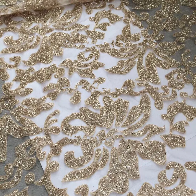 

Excellent African net lace fabric with glued glitters L-385 fashion French tulle material for evening dress