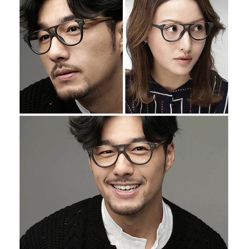 HDCRAFTER Prescription Eyeglasses Frames Men Myopia Glasses Frame Wood Grain Optical Glasses Frame for Women Spectacles frame image 3