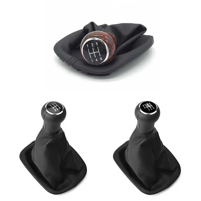 5 / 6 Speed Car Wooden Gear Shift Knob Lever Shifter Gaiter Boot Cover Black Leather Case For Volkswagen VW Passat B5 1998-2004