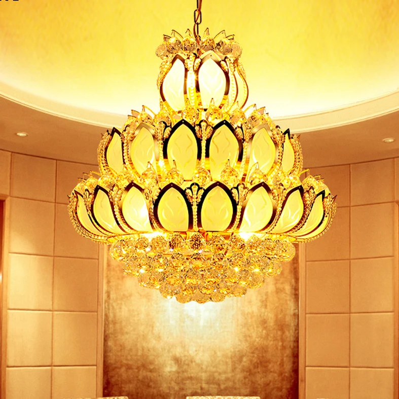 Modern Crystal Chandelier Lighting Fixture American K9 Crystal Gold Lotus Flower LED Chandeliers Lamp Foyer Home Indoor Lighting