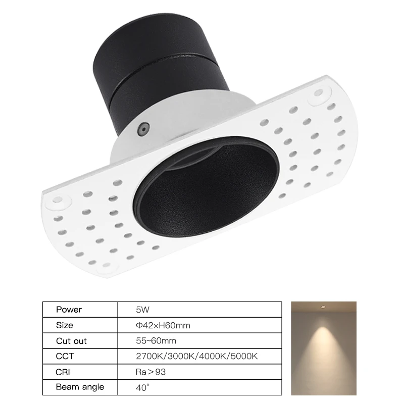 SCON-minifoco LED cuadrado sin marco, lámpara de lavado de pared de techo empotrado, 5w, COB, CRI Ra93, 2700k, 3000k, 4000k, luz antideslumbrante