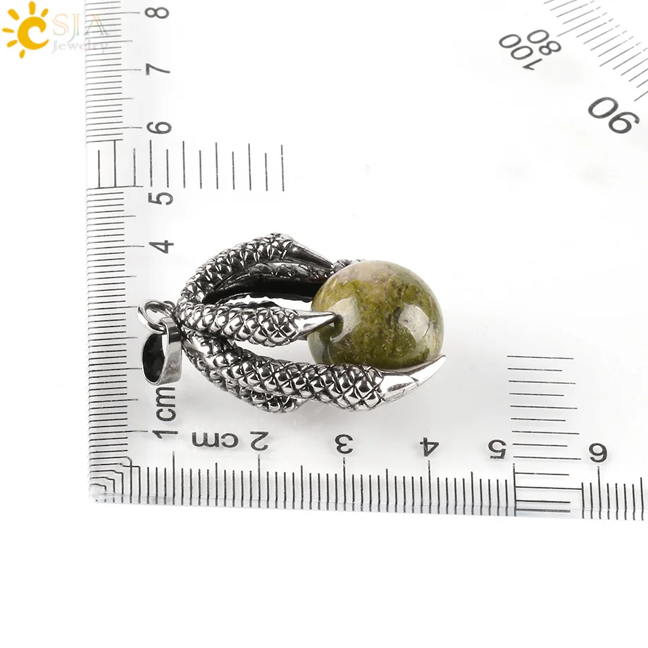 CSJA Natural Round Gem Stone Beads Dragon Claw Wrap Pendants for Necklace Reiki Ball Gothic Men Retro Crystal Women Jewelry E453