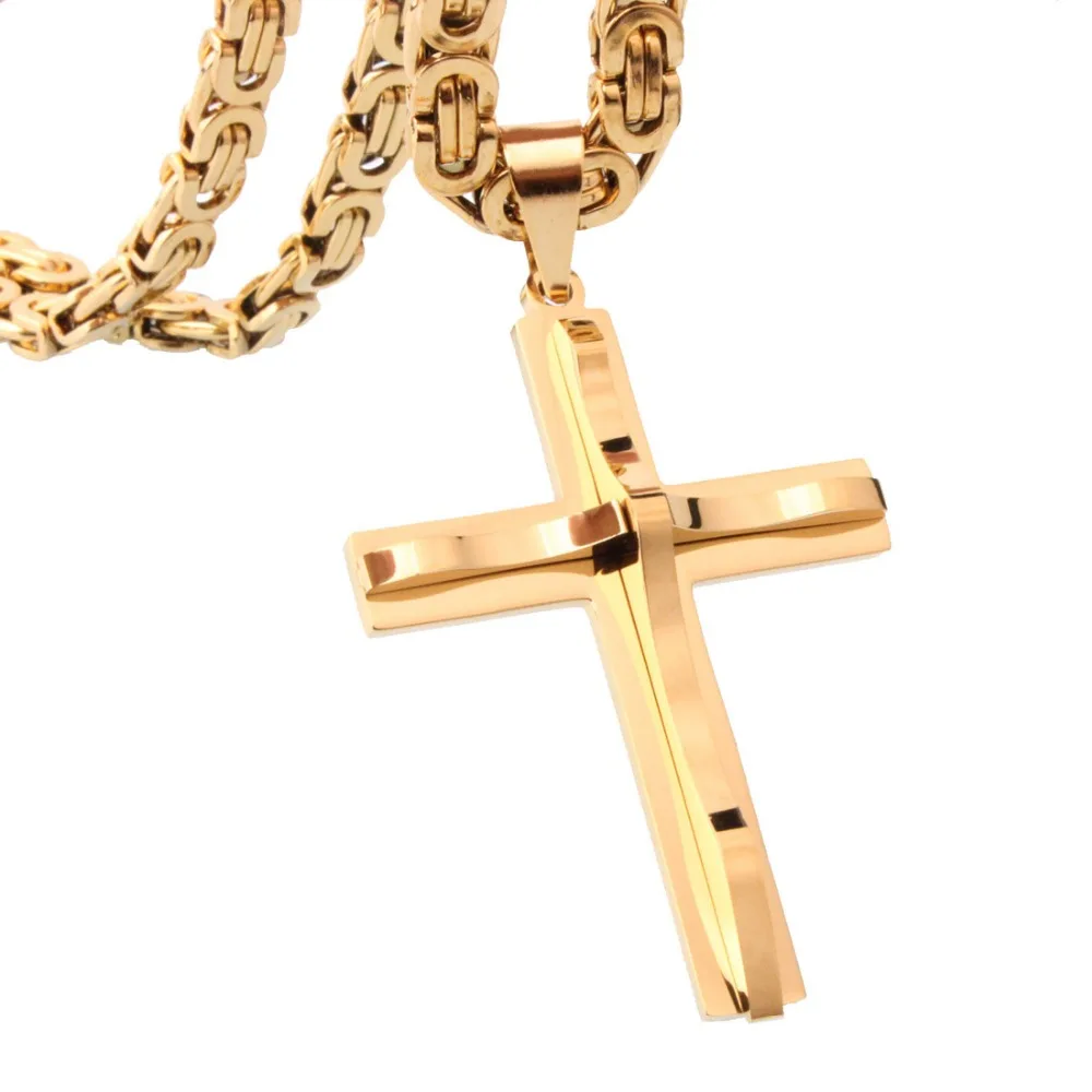 Catholic Church Polishing Smooth Stainless Steel Jesus Cross Necklace Religion Crucifix Pendant Fashion Jewelry For Men & Women