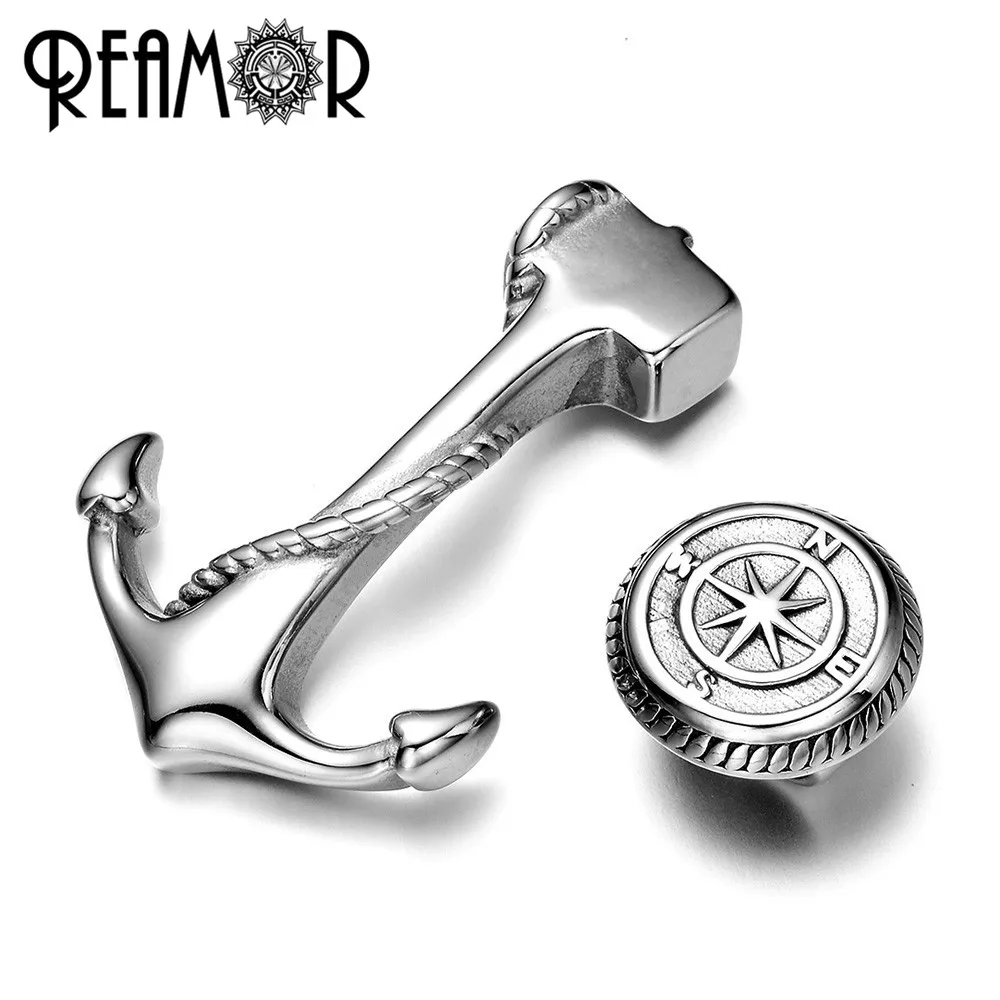 REAMOR 316l Stainless Steel Anchor Connectors Compass/Rudder Beads Jewelry Sets Charms For Leather Bracelet Clasps DIY Findings