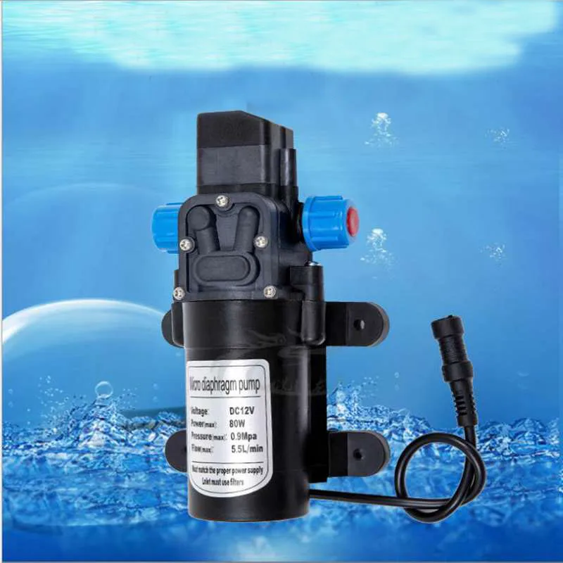 DC 12V 80W 5.5L/m Lift55m Diaphragm Water Pump Self-priming Booster Pump with Pressure Automatic Switch M18 Thread 0142YB-12-80