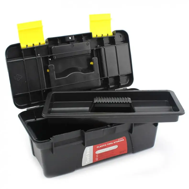 Black Small Portable Plastic Hardware Tool box with Storage Box for Home or Outdoor Finishing Debris