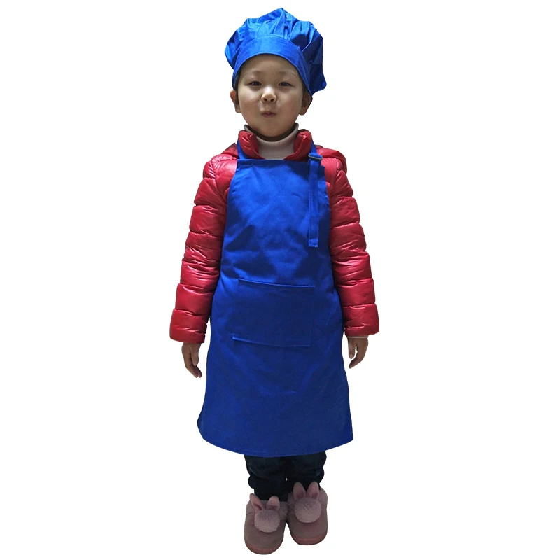 Colorful Solid Cotton Kids Apron and Chef Hat Apron Set Child Cooking Painting Apron Avental de Cozinha Divertido Pinafore