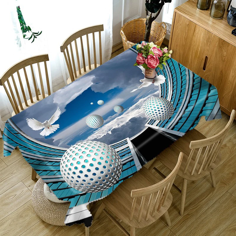 Rectangular and Round Table Cloth for Wedding, 3D Geometry Pattern Tablecloth, Landscape Pattern, Waterproof, Thicken, Fashion