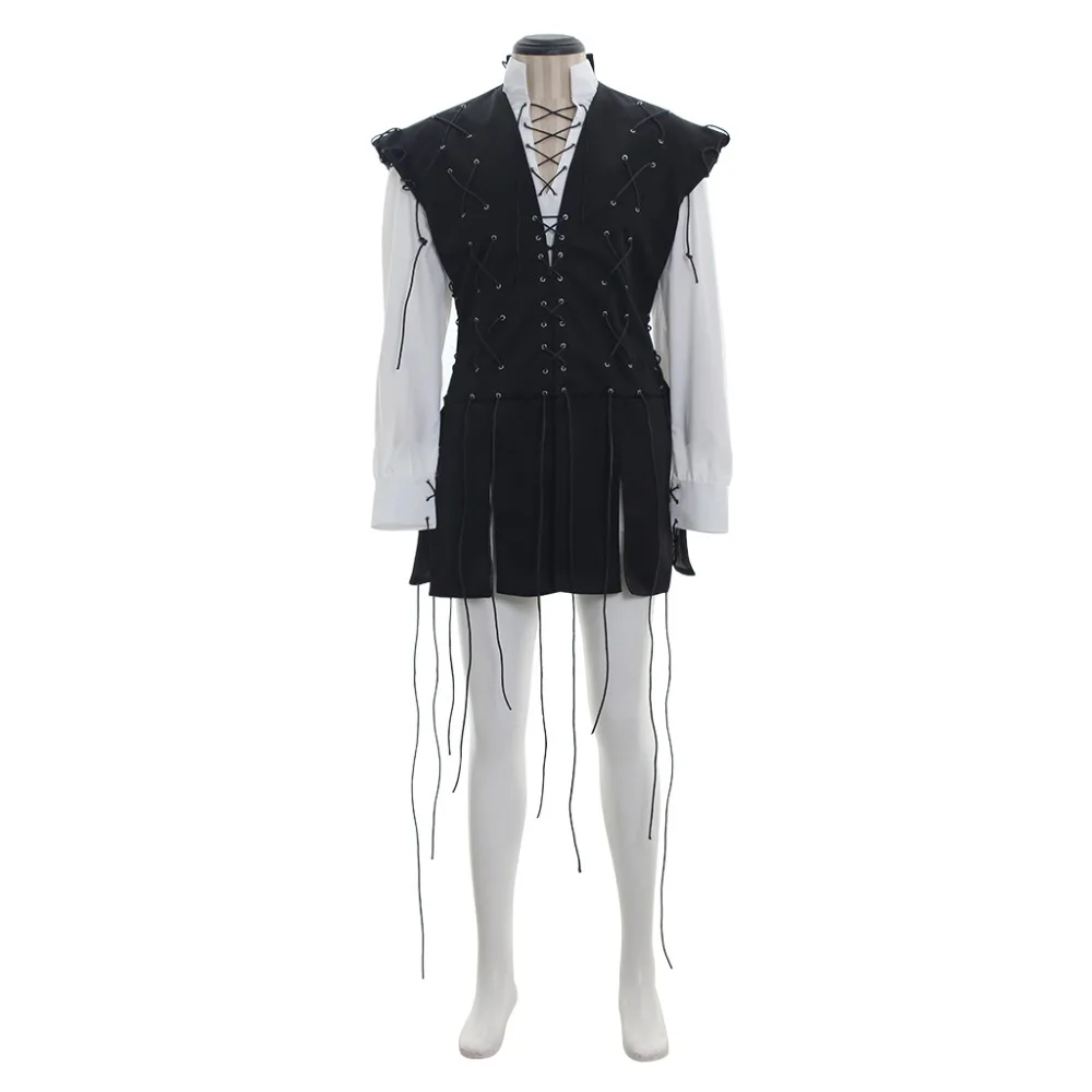 

Cosplaydiy Medieval Mens Victorian Lace Up Black Vest Jacket White Shirt Retro Renaissance Suit Costume Any Size L320