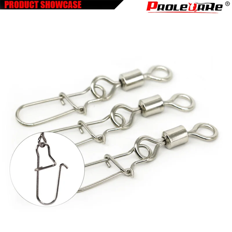 Proleurre 10pcs Fishing Connector Pin high speed Bearing Rolling Swivel Stainless Steel with Snap Fishhook Lure fishing Tackle