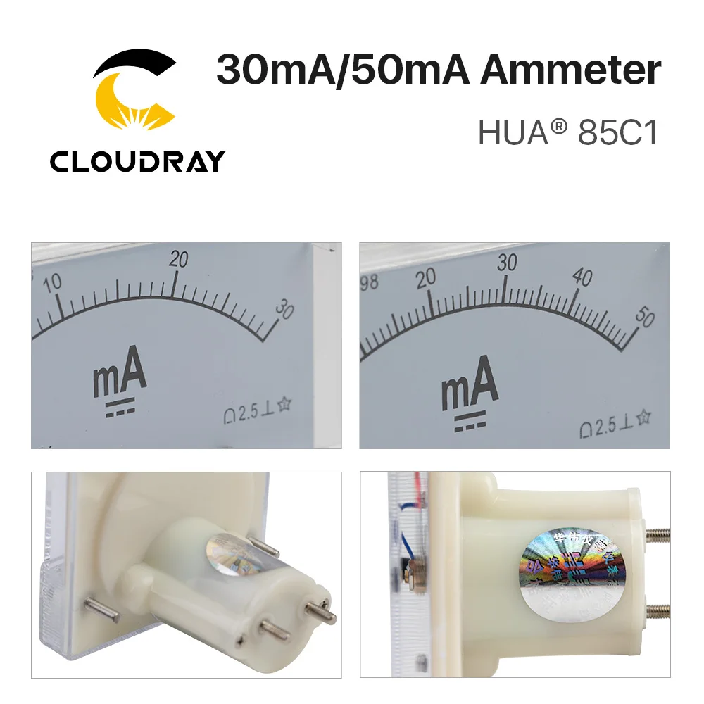 Cloudray 30mA 50mA ampèremètre HUA 85C1 DC 0-30mA 0-50mA ampèremètre analogique courant pour Machine de découpe et gravure Laser CO2