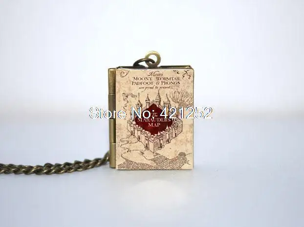 HP Marauder's Map Necklace book locket keyring Bronze silver tone