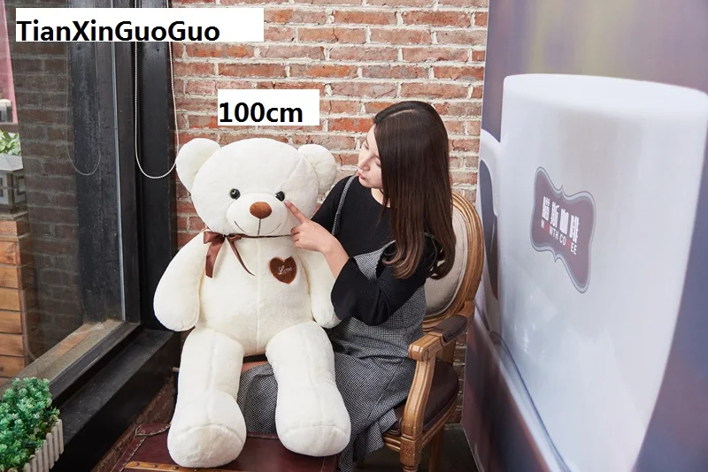 100% new toy stuffed fillings large 100cm white teddy Bear,love bear doll soft throw pillow Christmas gift b0908