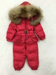 2021 Winter baby girl down coat Baby clothes print outerwear Fur Hooded children's Snowsuit down coats Child jumpsuit romper