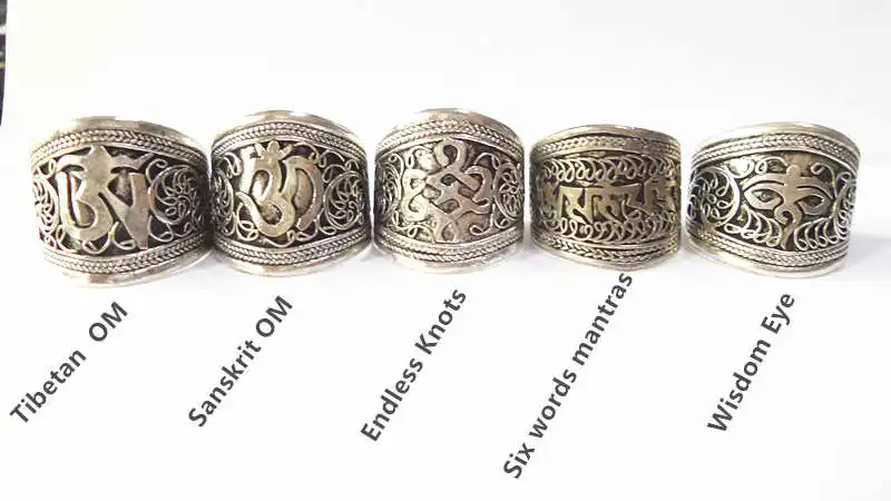 Tibetan Mantras Amulet Serial Rings Multi Totem Symbols Open Ring For Male OM Endless Knots Wisdom Eye R154