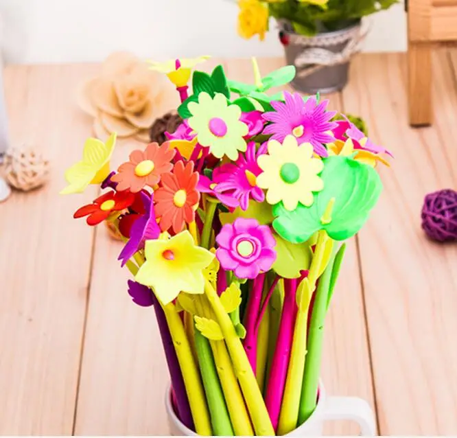 50pcs/lot 23cm Novelty Blooming Flowers Soft Gel Ink Writing Pens Study Office Materials Kids Birthday Party Take-home Favor