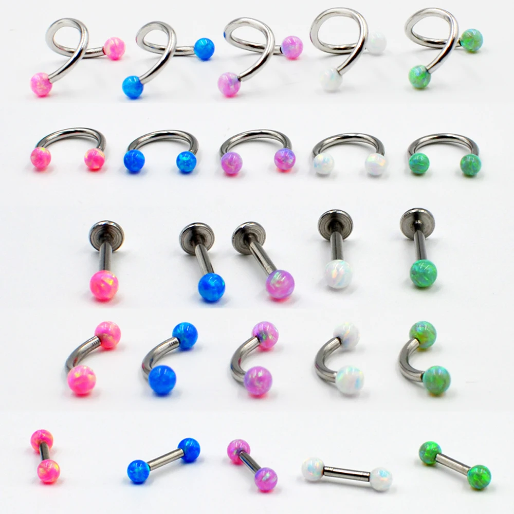 1Pc Surgical Steel Opal Ear Tragus Cartilage Earring Ear Studs Septum Clicker Nose Eyebrow Lip Ring Piercing Body Jewelry 16g