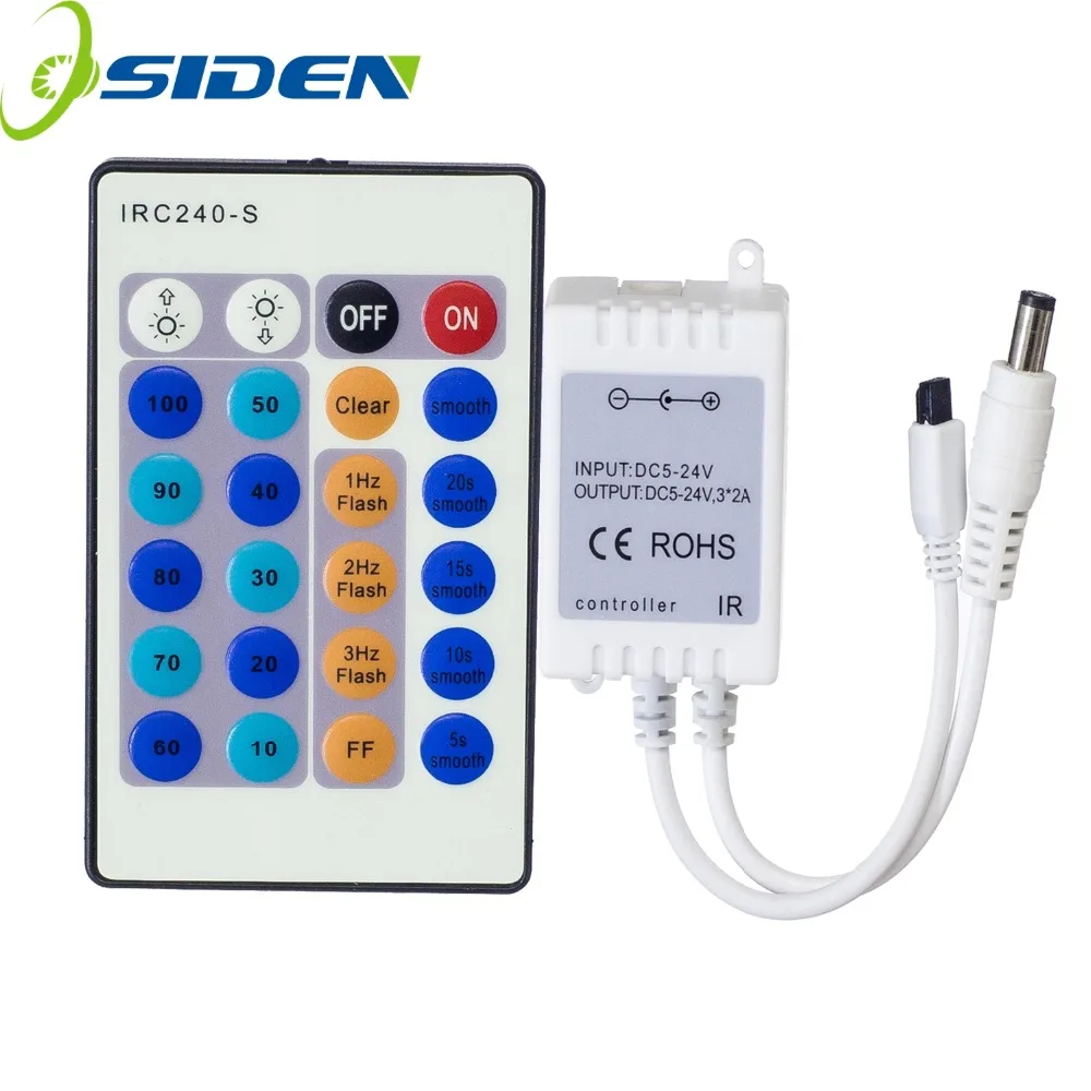 Wireless 24Keys 3*2A RF IR Remote Controller For Single Color 3528 5050 2835 5630 3014 LED Strip Lights DC5-24V  IRC240-S