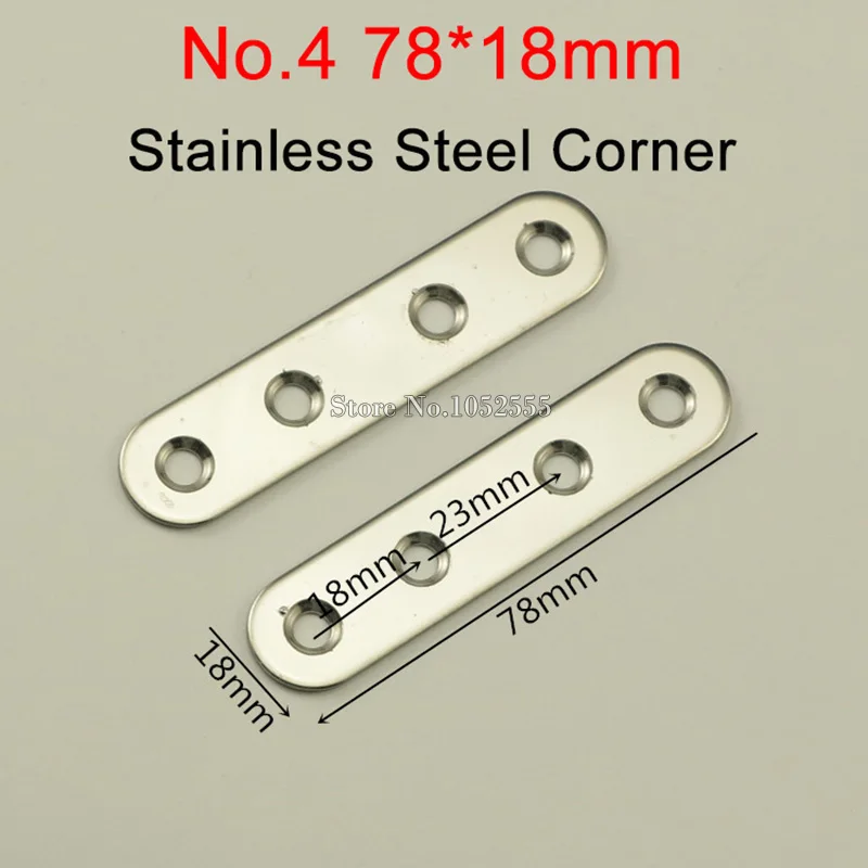 Wholesale 500PCS Stainless Steel Straight Corner Braces 78X18mm Metal Brackets Furniture Frame Board Shelf Support Connectors