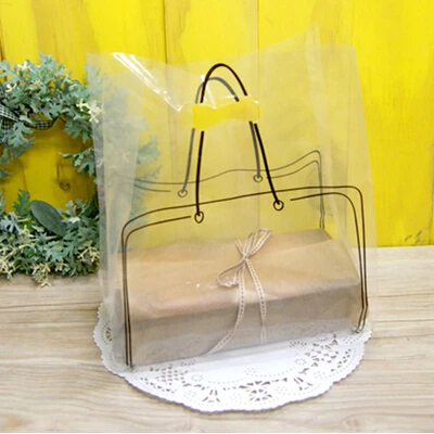 Free shipping food take out shopping bag transparent hand portable gift bag dessert biscuit packing bags