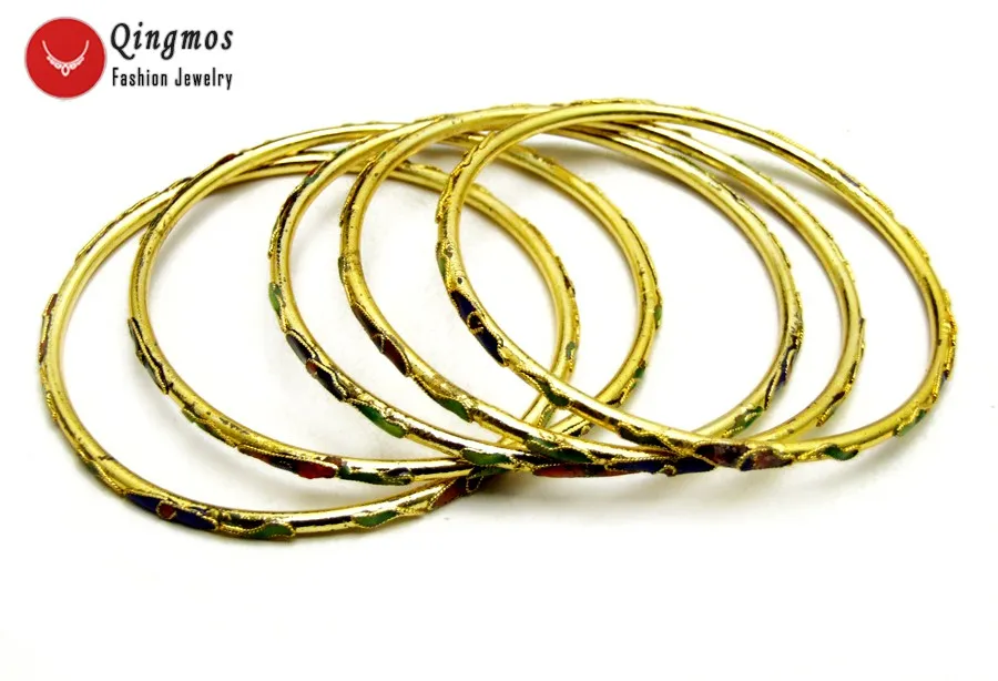 Qingmos Wholesale 5X Handwork China Feature Gold Enamel Bangle Cuff Cloisonne Bracelet for Women Fine Jewelry B435 Free Shipping