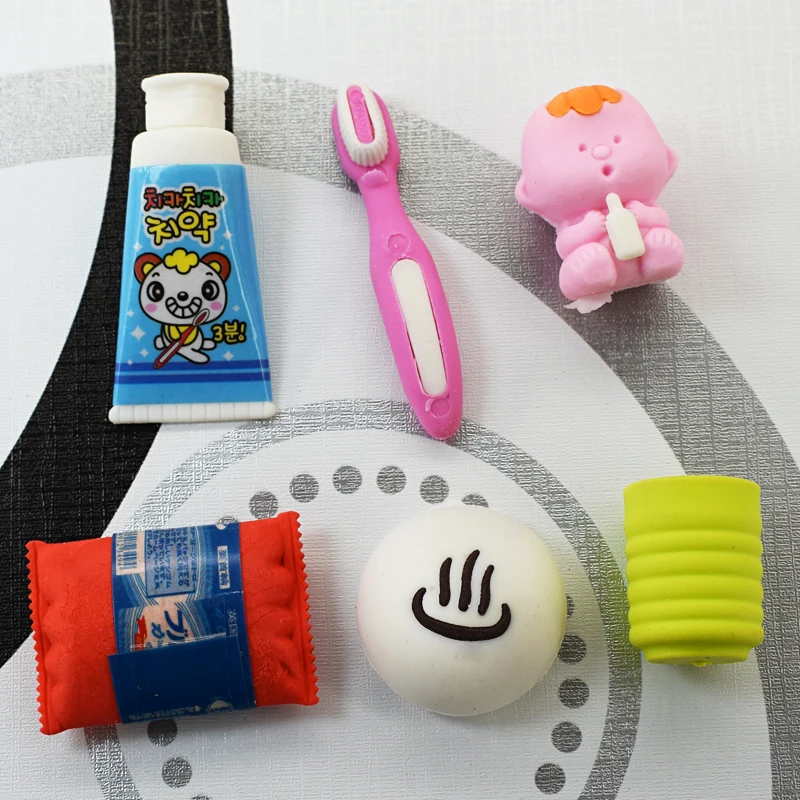 6Pcs/Set Kawaii Lovely Toothpaste Erasers For School Kids Gifts Removable Teeth Rubber School Office Correct Stationery Supplies