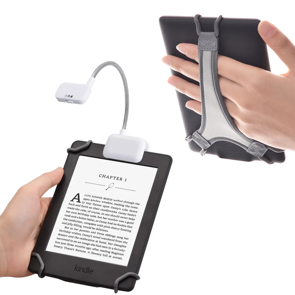 TFY Clip-on LED Reading Light Plus Bonus Kindle E-reader Hand Strap Holder for Kindle, other e-Readers, Tablets, Books