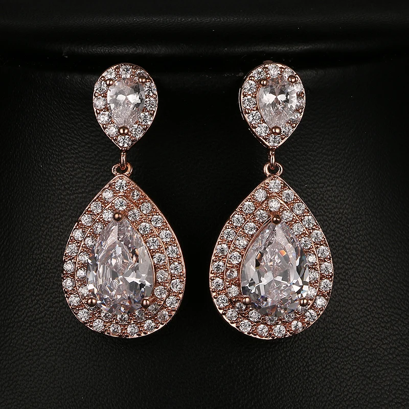 Boucles d'oreilles de luxe à Double biais pour femmes, en Zircon scintillant, pour mariage