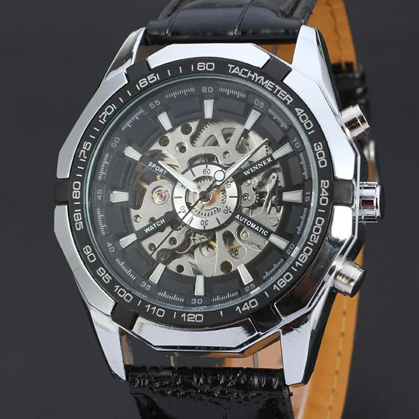 WINNER Men Famous Brand Watches  Mechanical Self Wind Wrist Watch Fashion Sports Hombre Leather Strap Mechanical Watch