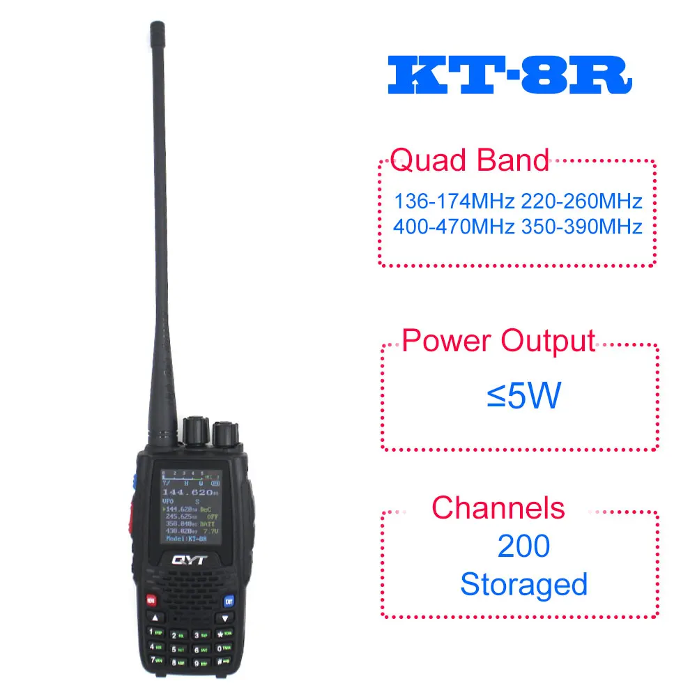 QYT Quad Band Handheld Two Way Radio KT-8R 4 Band Outdoor Intercom KT 8R UV 2 Way Radio KT8R Color Display 5W Walkie Talkie