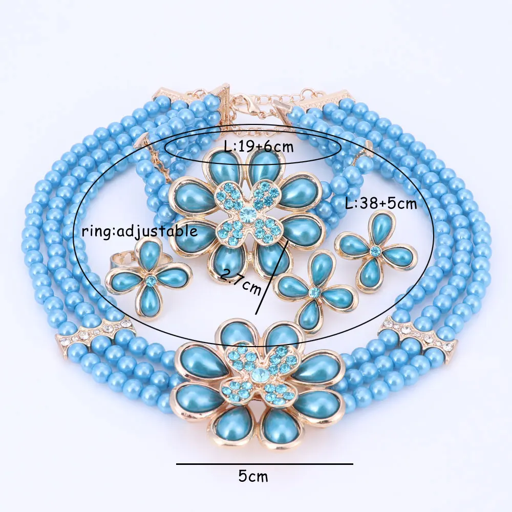 OEOEOS Simulated Pearl Fine African Beads Jewelry Sets For Women Party Accessories Wedding Bridal Pendant Crystal Necklace Sets