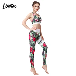 LUKITAS Fitness Women Gym Yoga Sets 2pcs Bra+Pant Sportswear Sexy Print High Elastic Breathable Running Training Sport Suit S-XL