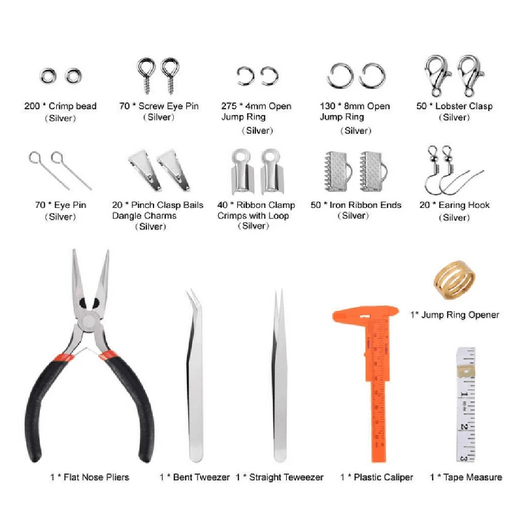 Jewelry Making Findings Repair Tools Kits with Crimp Beads Head Pins Open Jump Rings Hooks Pinchs Lobster Clasps Screw Eye Pins