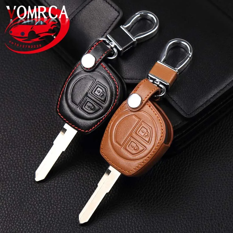 Funda para llave de coche de cuero genuino 100% de alta calidad para Suzuki Amagatarai Shangyue APV 2 botones llave remota de cuero estilo de coche